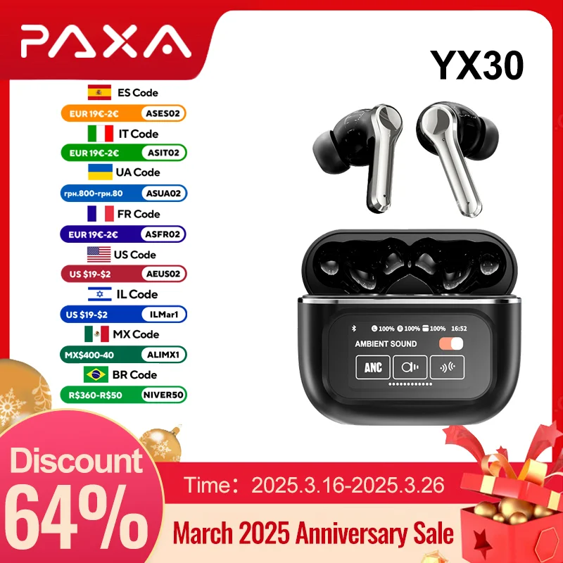 PAXA YX30 TWS Bluetooth V5.4 Earphones Long Lasting battery life Headphones ANC+ENC Dual Noise Reduction Earbuds With mic
PAXA YX30 TWS Bluetooth V5.4 Earphones Long Lasting battery life Headphones ANC+ENC Dual Noise Reduction Earbuds With mic