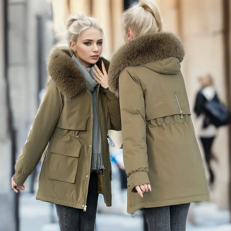 Women's Mid-Length Parka Coat Korean Style Waist-Tight plus Size Cotton-Padded Winter Jacket with Fleece Lining And down Fill
Women's Mid-Length Parka Coat Korean Style Waist-Tight plus Size Cotton-Padded Winter Jacket with Fleece Lining And down Fill