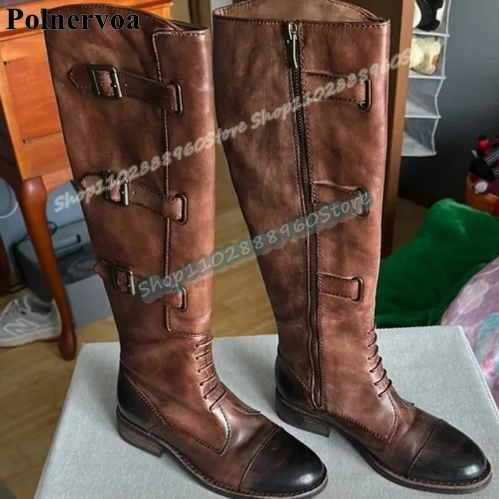 Knee High Brown Cross Tied Buckle Strappy Boots Flats Shoes For Women Side Zipper Round Toe Fashionable 2026 Zapatos Para Mujer
Knee High Brown Cross Tied Buckle Strappy Boots Flats Shoes For Women Side Zipper Round Toe Fashionable 2026 Zapatos Para Mujer