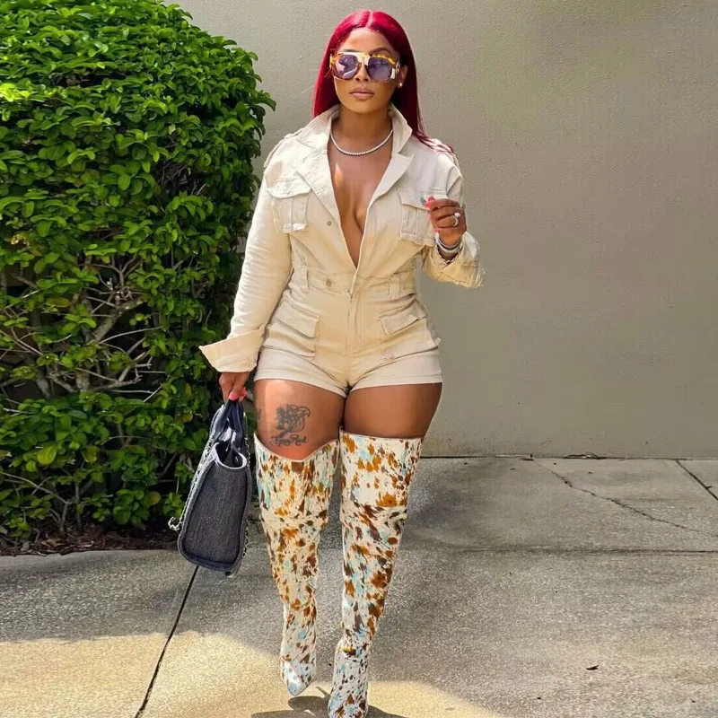 Solid Jeans Cargo Playsuits Women Fashion Multi Pockets Turn Down Collar Long Sleeve Slim Denim Shorts Jumpsuits Street Rompers
Solid Jeans Cargo Playsuits Women Fashion Multi Pockets Turn Down Collar Long Sleeve Slim Denim Shorts Jumpsuits Street Rompers