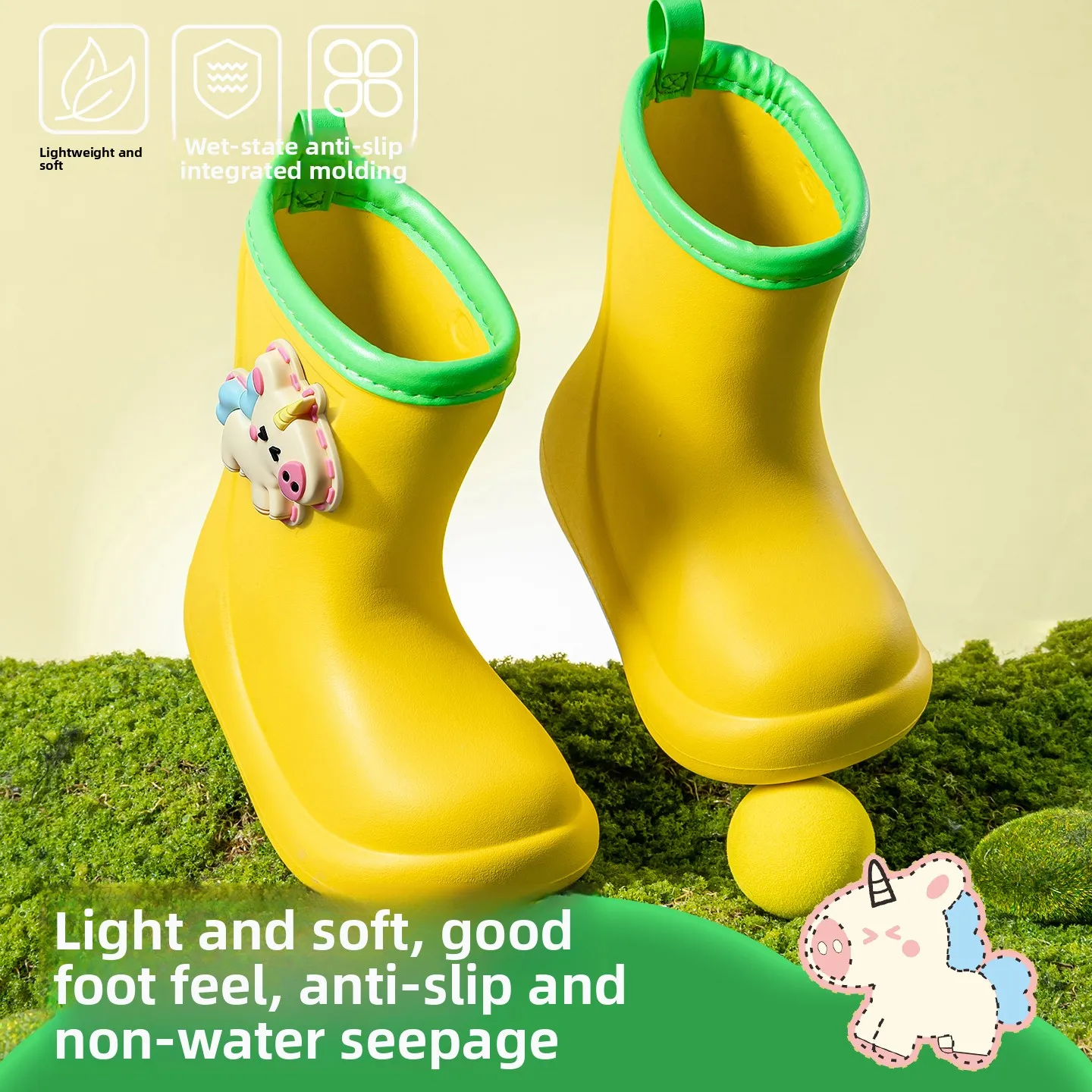 Милые мультяшные резиновые сапоги с единорогами, нескользящие и водонепроницаемые, для школы, легкие водонепроницаемые ботинки для детей, для ношения на улице.
Милые мультяшные резиновые сапоги с единорогами, нескользящие и водонепроницаемые, для школы, легкие водонепроницаемые ботинки для детей, для ношения на улице.