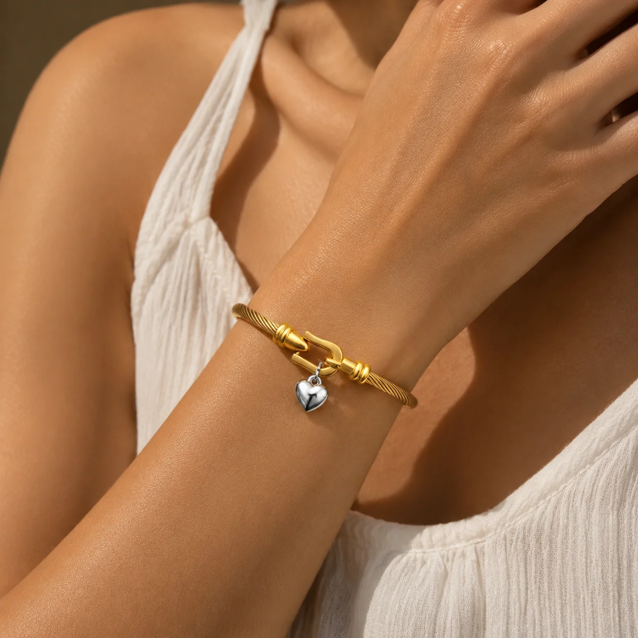 LUXUKISSKIDS Stainless Steel Cubic Heart Charm Bangles for Couple Friends Anniversary Gifts Buckle Two Tone Color Hard Bracelets
LUXUKISSKIDS Stainless Steel Cubic Heart Charm Bangles for Couple Friends Anniversary Gifts Buckle Two Tone Color Hard Bracelets