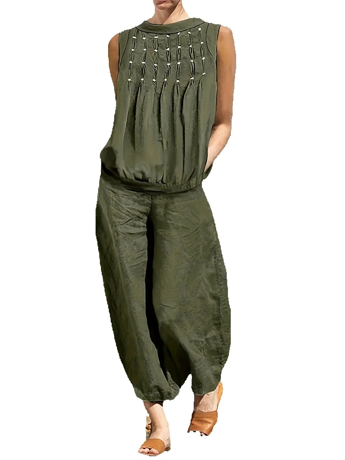Women's Solid Color Breathable Fashion Casual Vacation Linen Jujube Vest and Pants Two-piece Set - Natural Linen Fabric, Comfort
Women's Solid Color Breathable Fashion Casual Vacation Linen Jujube Vest and Pants Two-piece Set - Natural Linen Fabric, Comfort