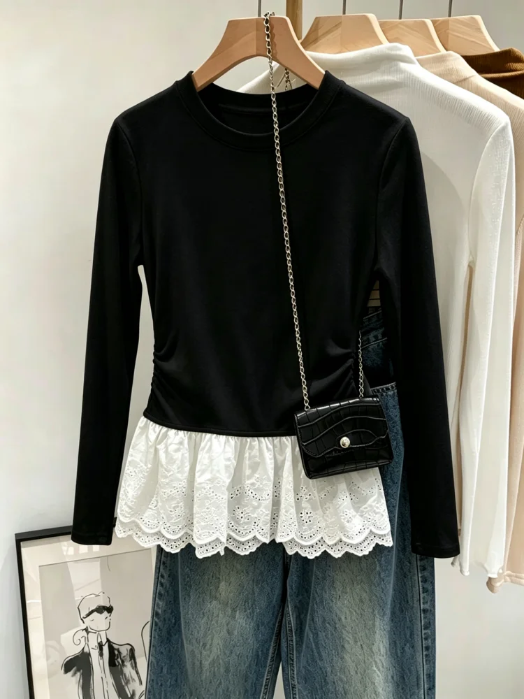 95% Cotton Long Sleeve T-Shirt Women's Spring Summer Ballet Lace Hem Layering Top plus Size Base Shirt Summer Simple Style
95% Cotton Long Sleeve T-Shirt Women's Spring Summer Ballet Lace Hem Layering Top plus Size Base Shirt Summer Simple Style