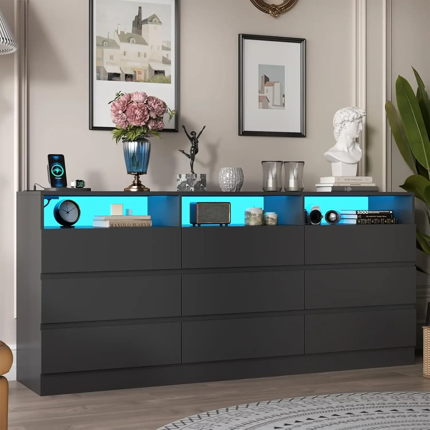 Loomie 9 Drawer Dresser with Power Outlet, Modern Chest of Drawers with LED Light, Long Wide Drawer Dresser Organizer Cabinet
Loomie 9 Drawer Dresser with Power Outlet, Modern Chest of Drawers with LED Light, Long Wide Drawer Dresser Organizer Cabinet