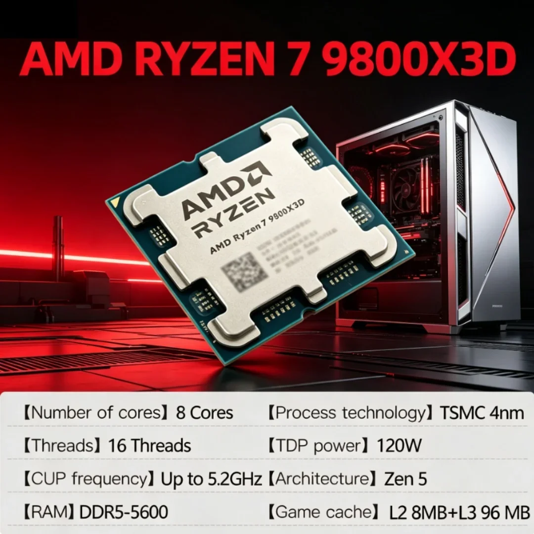 Hot Selling AM5 Socket AMD Ryzen 7 9800X3D R7 9800X3D Up to 5.2GHz 8-Core 96MB Cache Gaming Processor Without Package
Hot Selling AM5 Socket AMD Ryzen 7 9800X3D R7 9800X3D Up to 5.2GHz 8-Core 96MB Cache Gaming Processor Without Package