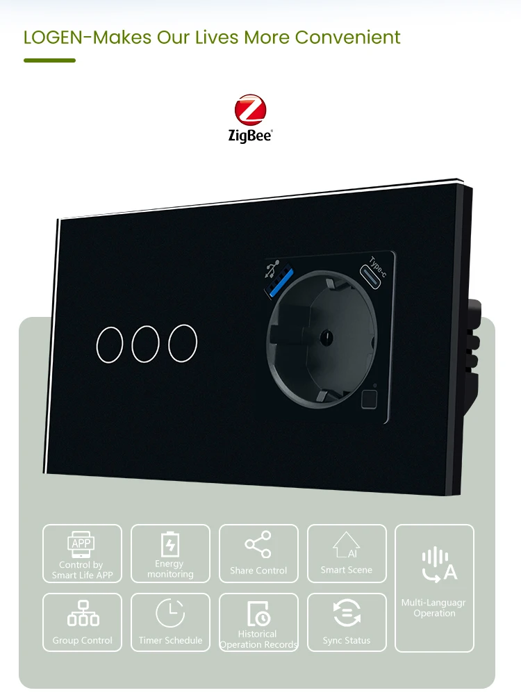 LOGEN ZigBee умные розетки сенсорный выключатель света мониторинг энергии 1-контактный переключатель со стеклянной панелью таймер расписание Tuya нужен нейтральный провод
LOGEN ZigBee умные розетки сенсорный выключатель света мониторинг энергии 1-контактный переключатель со стеклянной панелью таймер расписание Tuya нужен нейтральный провод