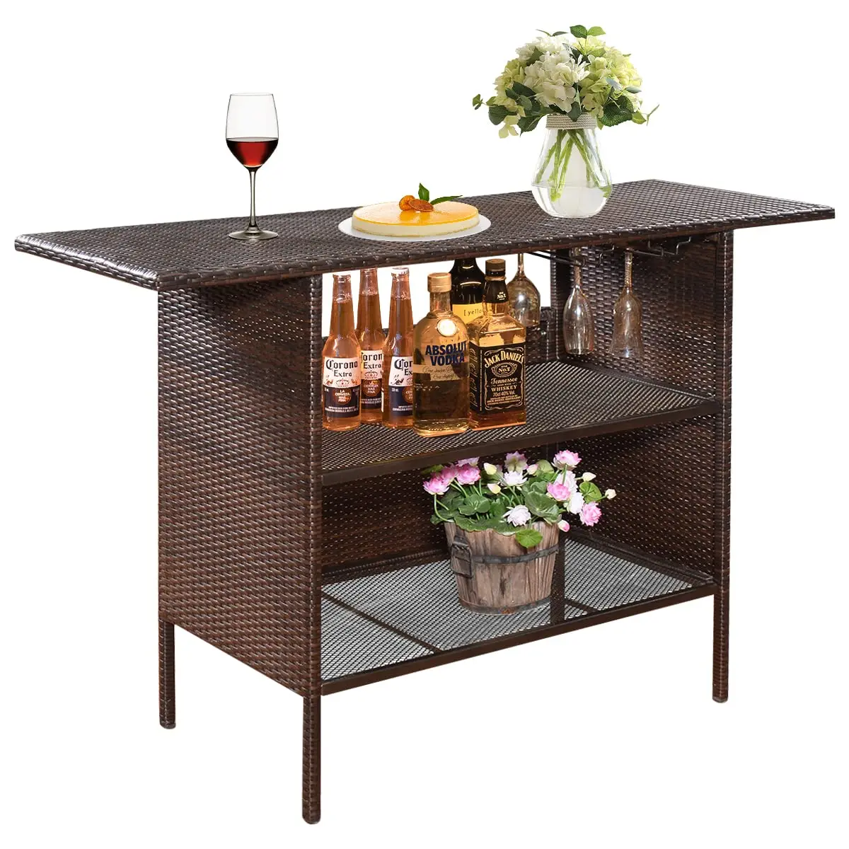 55.1"x18.5"x36.2" Wicker Bar Table 2 Steel Shelves Outdoor Patio Counter Height Brown, Customized
55.1"x18.5"x36.2" Wicker Bar Table 2 Steel Shelves Outdoor Patio Counter Height Brown, Customized