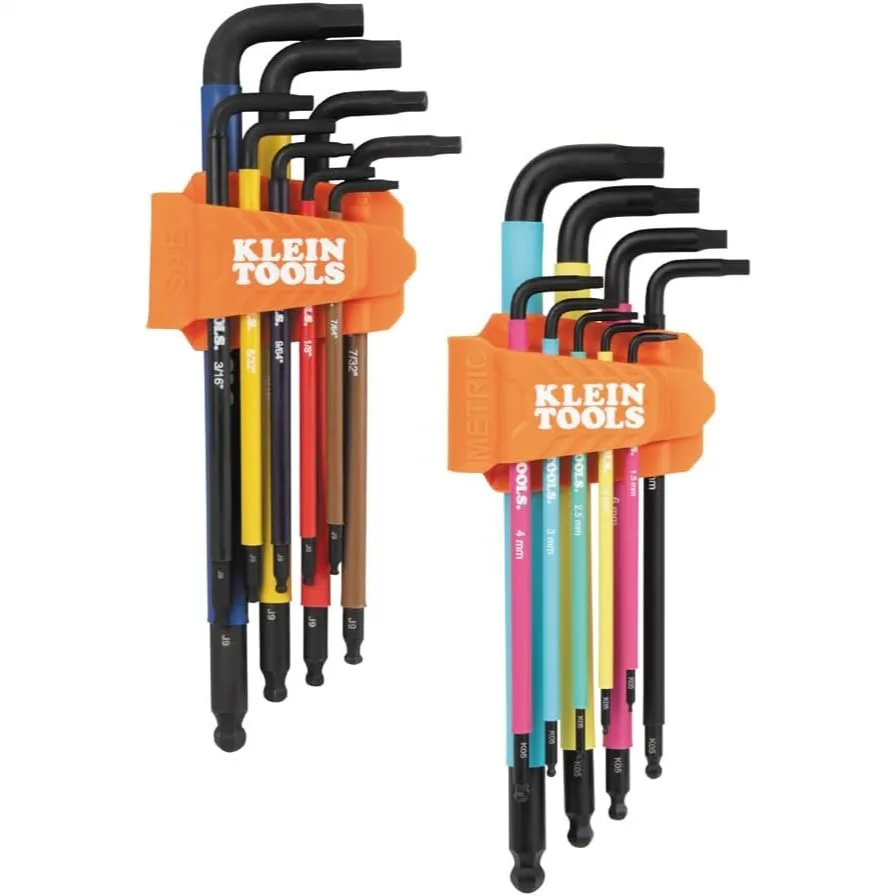 Hex Key Wrench Set, SAE & Metric 18-Piece, Color Coded, Long Arm Ball End, 1/16"-3/8" & 1.5-10 mm
Hex Key Wrench Set, SAE & Metric 18-Piece, Color Coded, Long Arm Ball End, 1/16"-3/8" & 1.5-10 mm