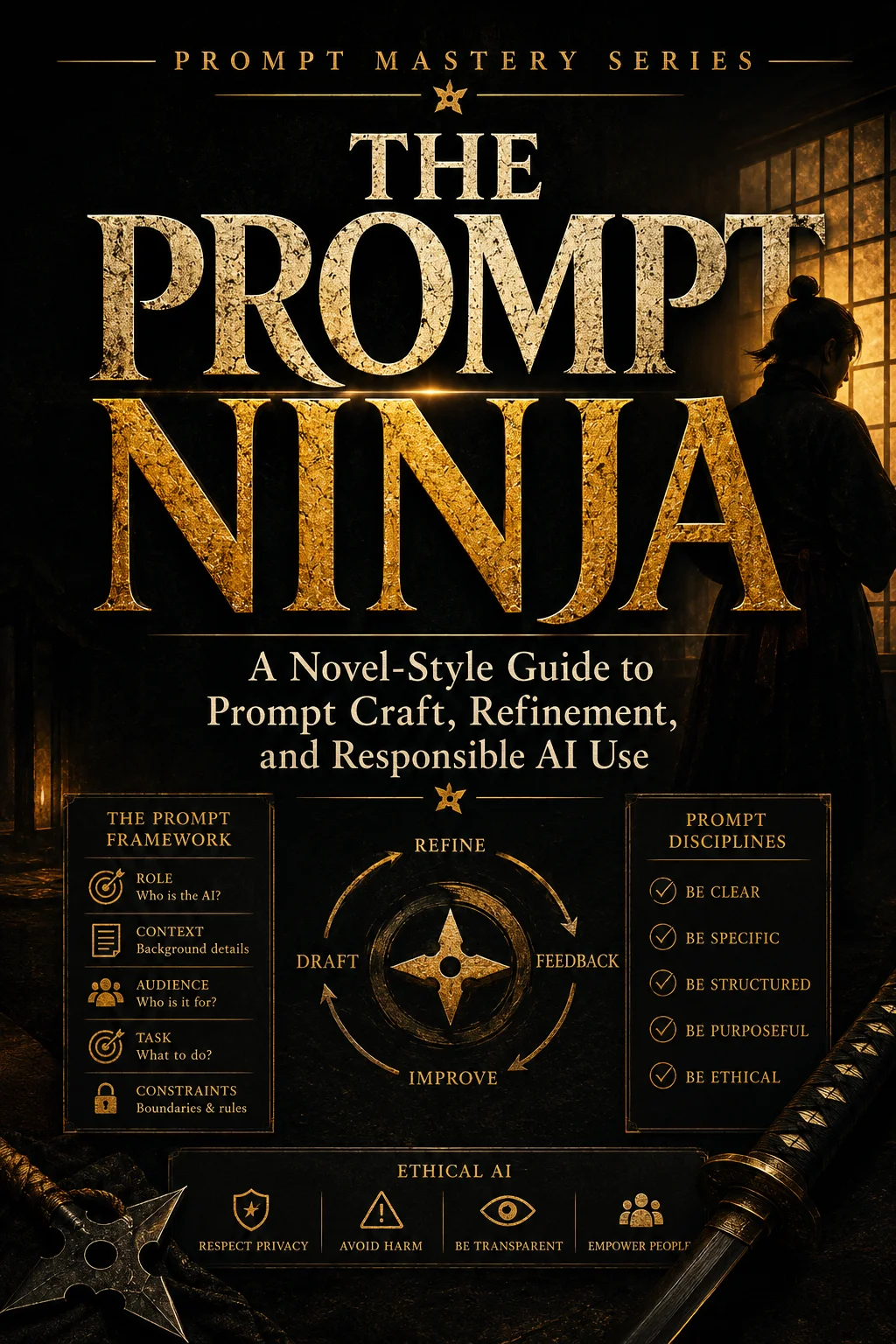 The Prompt Ninja Novel Style AI Prompt Writing Guide 20 Chapters 100 Pages Prompt Craft Refinement Responsible AI Use
The Prompt Ninja Novel Style AI Prompt Writing Guide 20 Chapters 100 Pages Prompt Craft Refinement Responsible AI Use