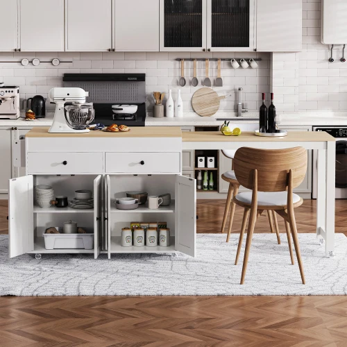 # Modern Kitchen Island With Extendable Dining Table On Wheels Waterproof Portable Spice Rack & 2 Drawers
# Modern Kitchen Island With Extendable Dining Table On Wheels Waterproof Portable Spice Rack & 2 Drawers