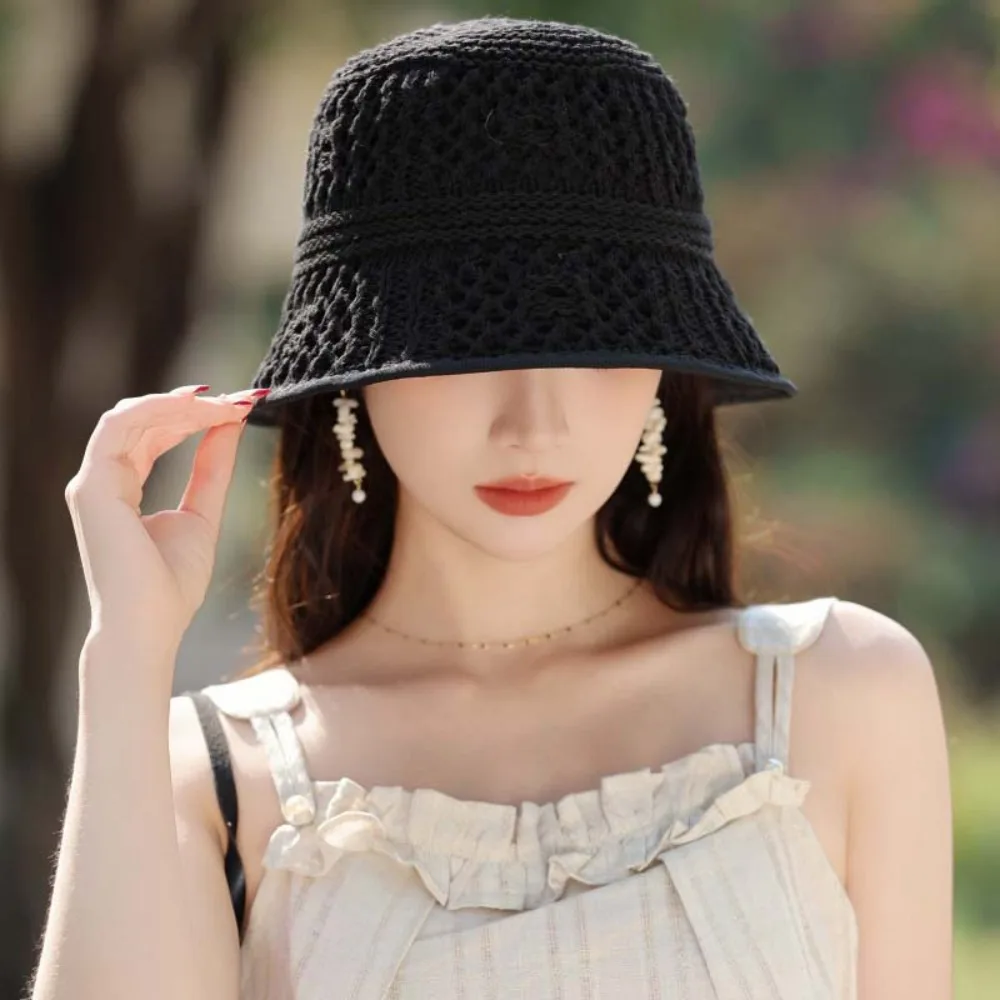 Elegant Temperament Knitted Bucket Hat Hollow Out Anti-UV Sunshade Basin Cap Solid Color Breathable Woven Fisherman Hat Spring
Elegant Temperament Knitted Bucket Hat Hollow Out Anti-UV Sunshade Basin Cap Solid Color Breathable Woven Fisherman Hat Spring