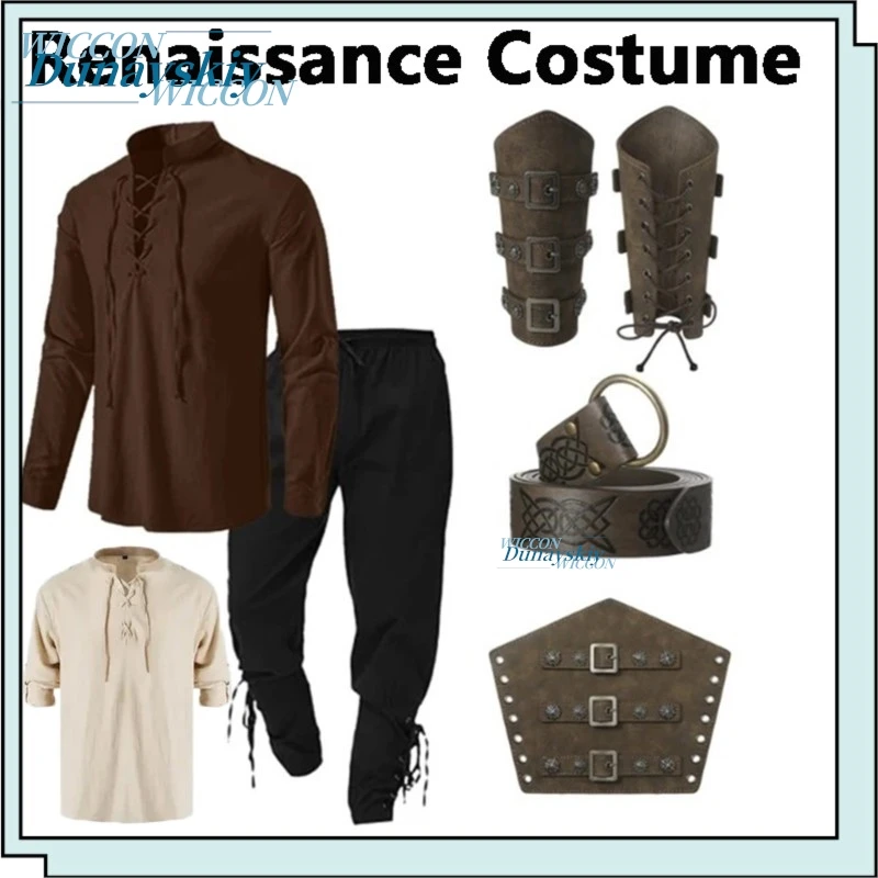 Men's Renaissance Costume Set Medieval Pirate Shirt Cuffed Ankle Pants Vikiing Belt Full Accessories Outfit Halloween Carnival
Men's Renaissance Costume Set Medieval Pirate Shirt Cuffed Ankle Pants Vikiing Belt Full Accessories Outfit Halloween Carnival