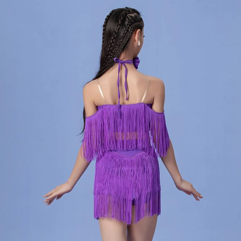 Children Latin Dance Performance Costume Kids Girls Professional Purple Tassels Backless Top and Skirt Competition Dancewear
Children Latin Dance Performance Costume Kids Girls Professional Purple Tassels Backless Top and Skirt Competition Dancewear