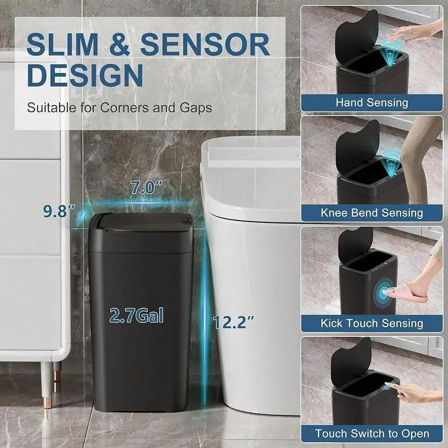 2.7 Gallon Slim Automatic Trash Can With Motion Sensor Lid For Bathroom Kitchen Office
2.7 Gallon Slim Automatic Trash Can With Motion Sensor Lid For Bathroom Kitchen Office