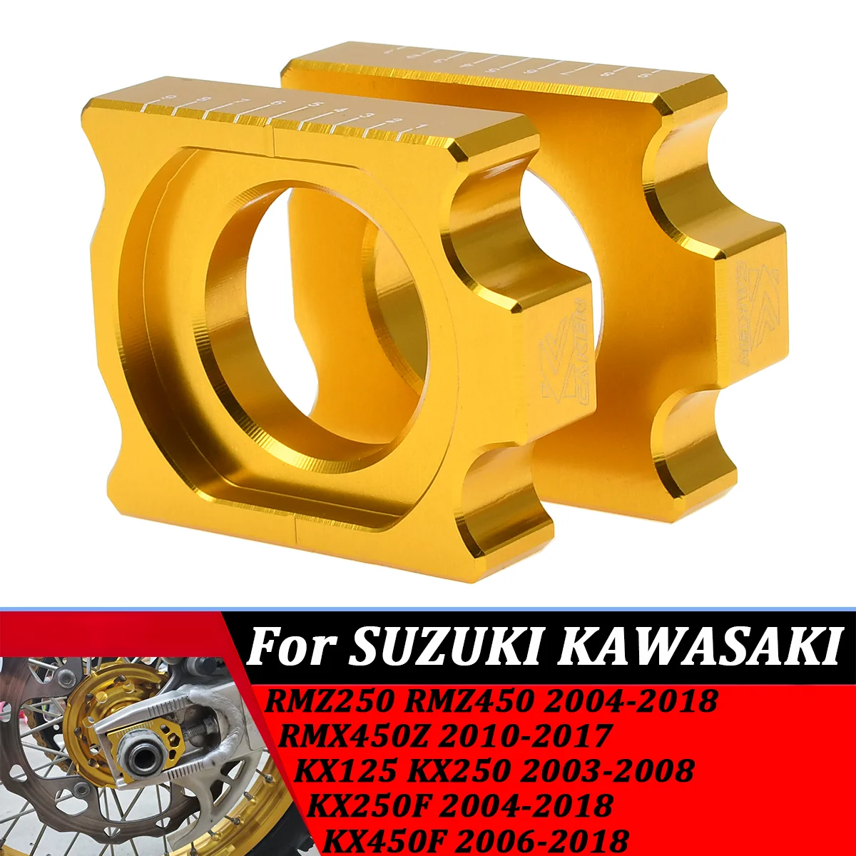 Motorcycle CNC Gold Pair Rear Chain Adjuster Axle Block For Suzuki RMZ250 450 RMX 450Z For Kawasaki KX 125 250 250F 450F KLX450R
Motorcycle CNC Gold Pair Rear Chain Adjuster Axle Block For Suzuki RMZ250 450 RMX 450Z For Kawasaki KX 125 250 250F 450F KLX450R