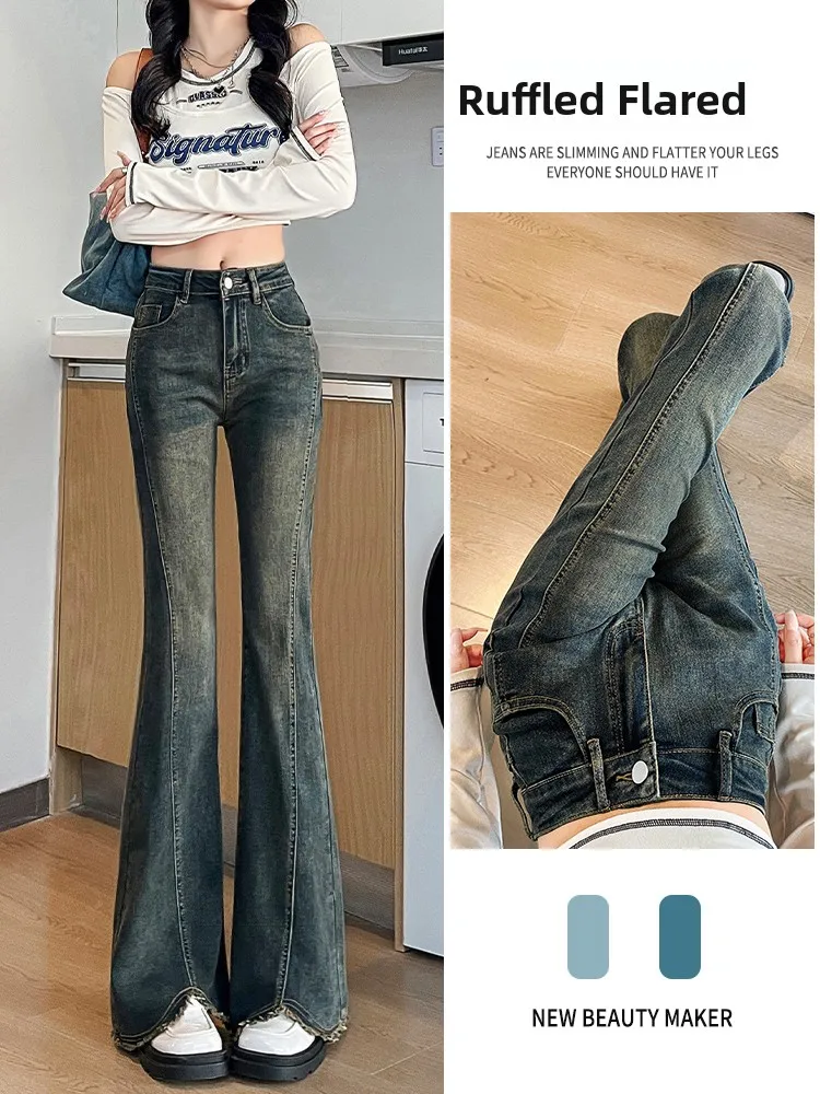 High Waist Bell Bottom Denim Jeans Women's Spring Autumn Large Size Slim Fit Small Bullet Elastic Floor Length Pants
High Waist Bell Bottom Denim Jeans Women's Spring Autumn Large Size Slim Fit Small Bullet Elastic Floor Length Pants