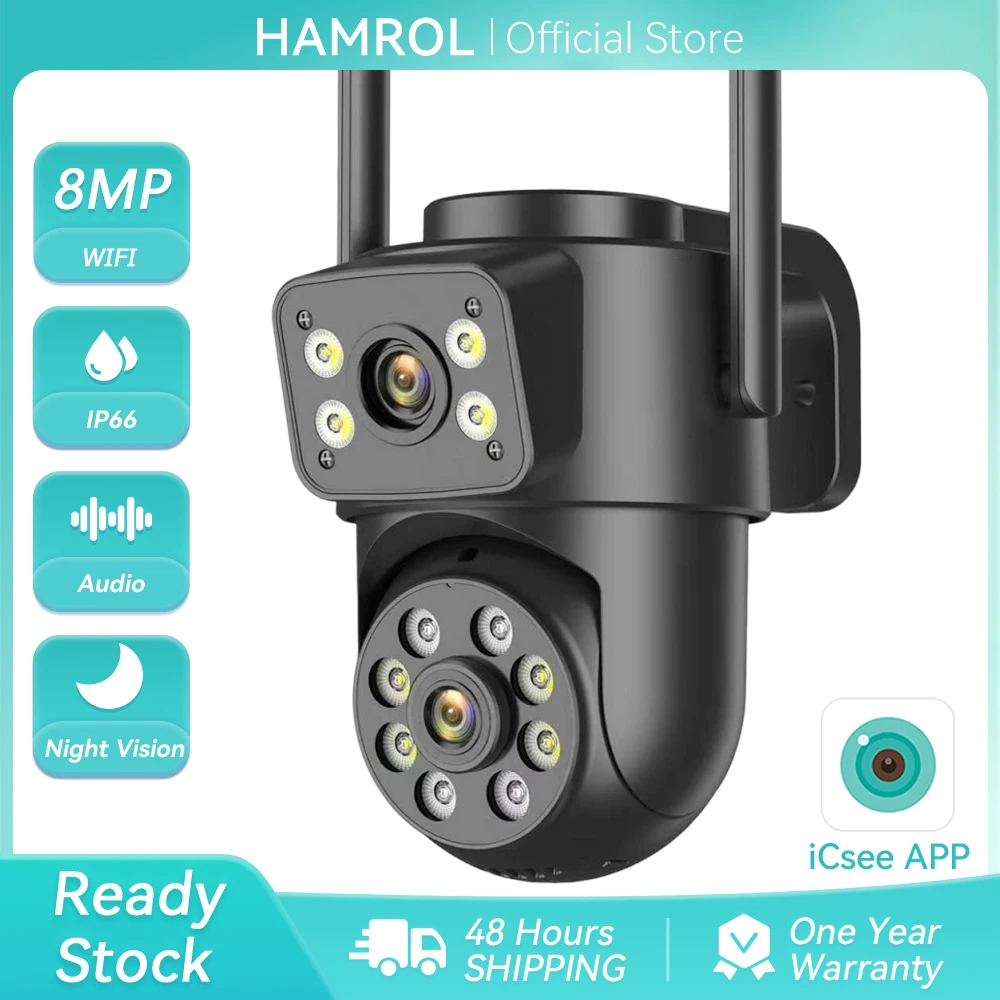 4K 8MP PTZ Wireless WiFi Surveillance Camera Dual Screen IP66 Waterproof Outdoor CCTV Security Camera AI Human Detection iCSee
4K 8MP PTZ Wireless WiFi Surveillance Camera Dual Screen IP66 Waterproof Outdoor CCTV Security Camera AI Human Detection iCSee