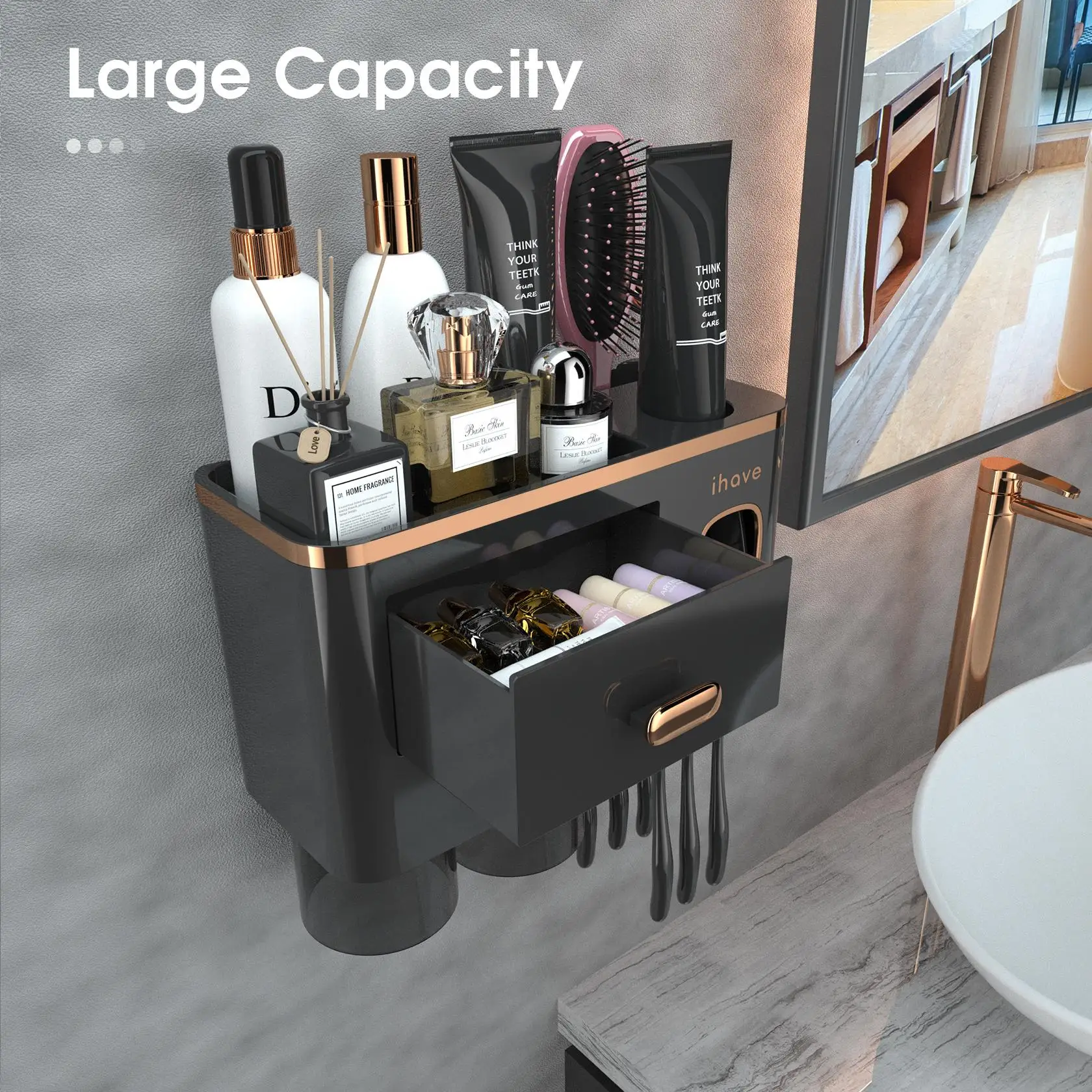 iHave Wall Mounted Toothbrush Holder Organizer Set Automatic Toothpaste Dispenser Magnetic Cup Cosmetic Drawer Large Capacity Bathroom Storage Rack Shelf No Drill Waterproof Modern Bathroom Accessories
iHave Wall Mounted Toothbrush Holder Organizer Set Automatic Toothpaste Dispenser Magnetic Cup Cosmetic Drawer Large Capacity Bathroom Storage Rack Shelf No Drill Waterproof Modern Bathroom Accessories