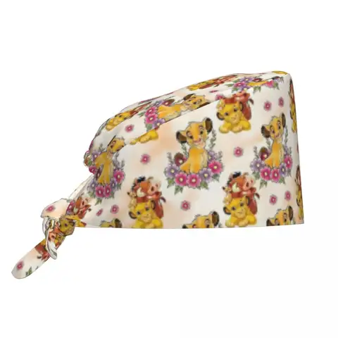 Gorro de trabajo ajustable personalizado de película de Anime King Lion, gorros de fregado de dibujos animados Hakuna Matata, gorro de cirujano para médico de enfermería para dentista