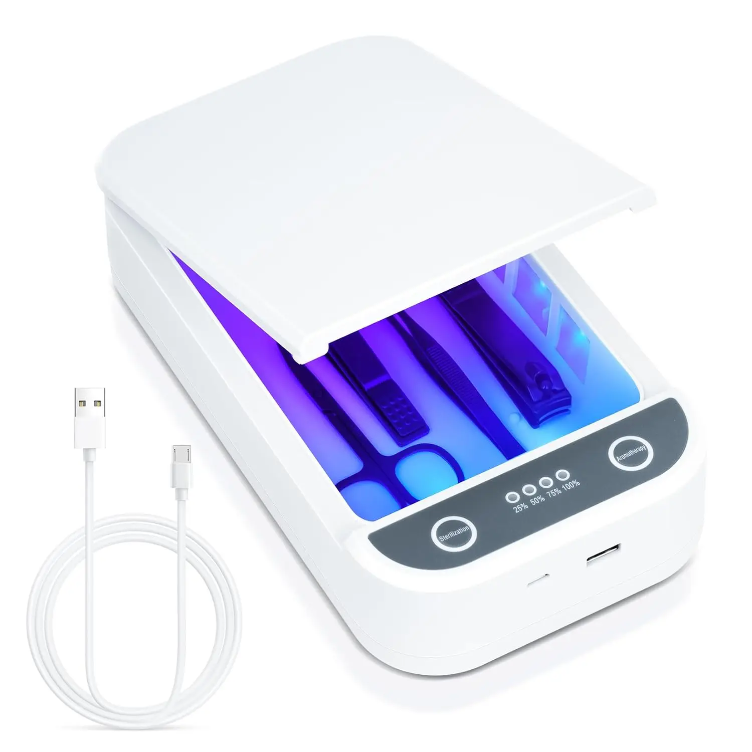 USB Nail Tool Sterilizer with Blue Light, 5-Min Rapid Cleaning Box for Salon Tools, Jewelry, Phone, Manicure Accessories
USB Nail Tool Sterilizer with Blue Light, 5-Min Rapid Cleaning Box for Salon Tools, Jewelry, Phone, Manicure Accessories