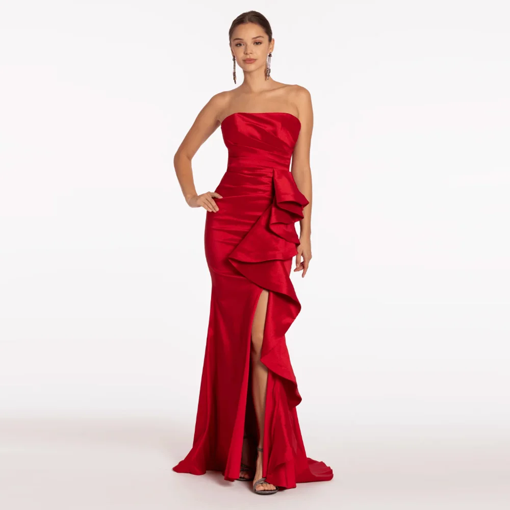 Elegant Red Wedding Party Dress Strapless Draped Mermaid Side Slit Floor Length Satin Formal Evening Dresses Customized
Elegant Red Wedding Party Dress Strapless Draped Mermaid Side Slit Floor Length Satin Formal Evening Dresses Customized
