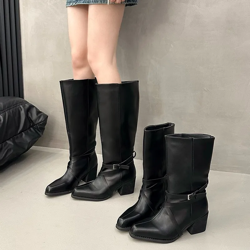 Female 2026 New Style Pointed Toe Belt Buckle for Slimming, Knight Mid-calf Boots
Female 2026 New Style Pointed Toe Belt Buckle for Slimming, Knight Mid-calf Boots