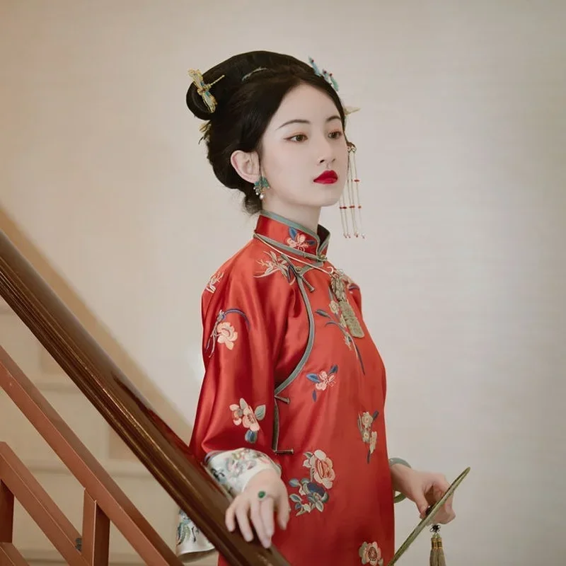 Flower Printing Spring Retro Stand Collar Button Big Sleeve Printing Cheongsam Women's Clothing Chinese Wedding Qipao Dresses
Flower Printing Spring Retro Stand Collar Button Big Sleeve Printing Cheongsam Women's Clothing Chinese Wedding Qipao Dresses