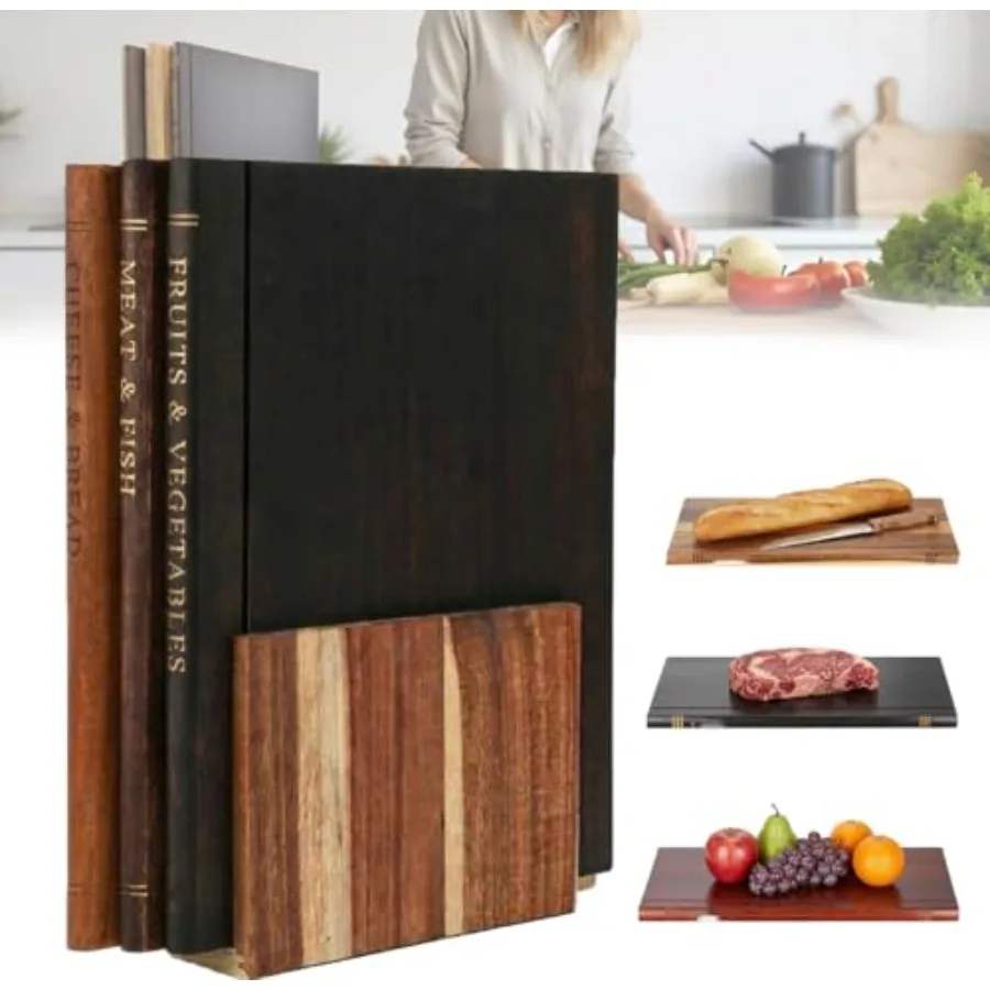 Book Shaped wood cutting boards for kitchen and meat cutting board Set - 3-Piece Decorative cutting boards with stand. Charcute
Book Shaped wood cutting boards for kitchen and meat cutting board Set - 3-Piece Decorative cutting boards with stand. Charcute