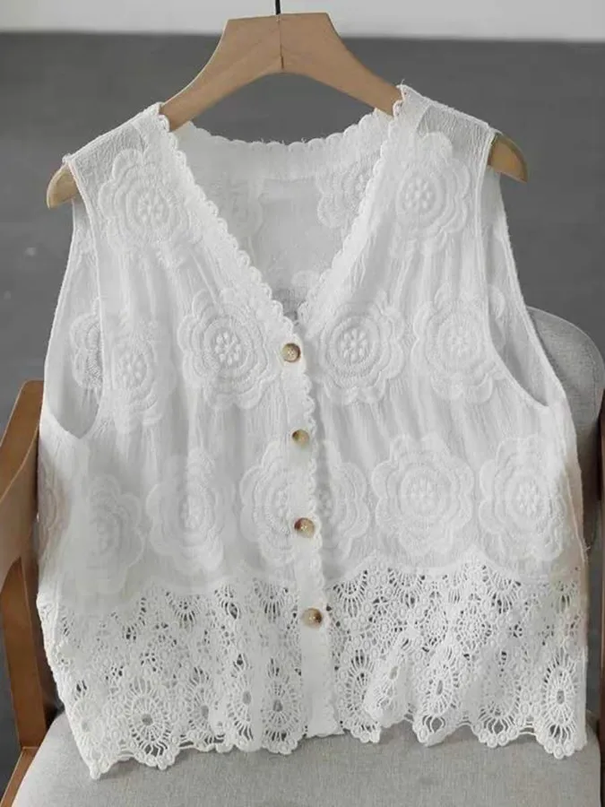 Summer Thin Embroidered Lace Hollow out Vest Large Size Women's Artistic Sleeveless Top Open Cardigan Style Casual Wear
Summer Thin Embroidered Lace Hollow out Vest Large Size Women's Artistic Sleeveless Top Open Cardigan Style Casual Wear