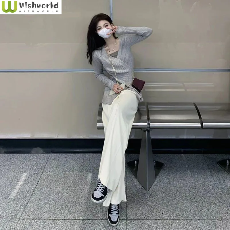 Fashion Casual Women's Suit Korean Spring and Autumn New Irregular Wool Knitted Top White Wide Leg Pants Two-piece Set
Fashion Casual Women's Suit Korean Spring and Autumn New Irregular Wool Knitted Top White Wide Leg Pants Two-piece Set