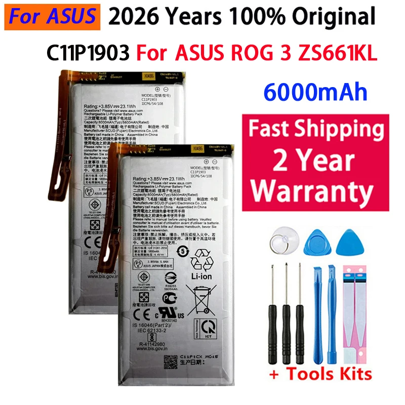6000mAh /23.1Wh C11P1903 Phone Replacement Battery For ASUS ROG Phone 3 ROG3 ZS661KS Batteries Fast Shipping
6000mAh /23.1Wh C11P1903 Phone Replacement Battery For ASUS ROG Phone 3 ROG3 ZS661KS Batteries Fast Shipping