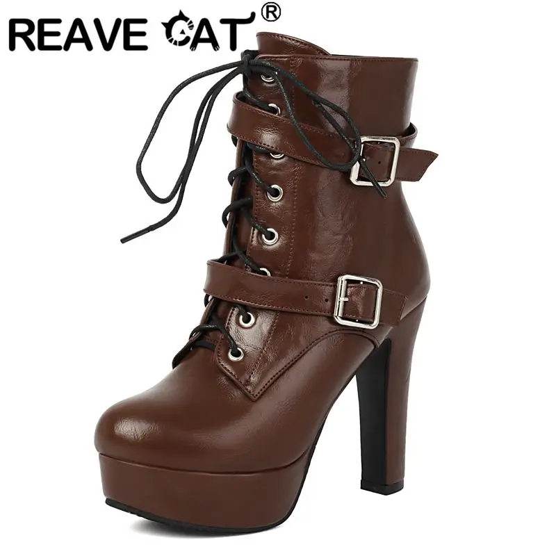 REAVE CAT Ladies Shoes Women Ankle Boots Round Toe 13cm High Heels 3cm Platform Zipper Lace Up Dating Bota Big Sizes 44-46
REAVE CAT Ladies Shoes Women Ankle Boots Round Toe 13cm High Heels 3cm Platform Zipper Lace Up Dating Bota Big Sizes 44-46