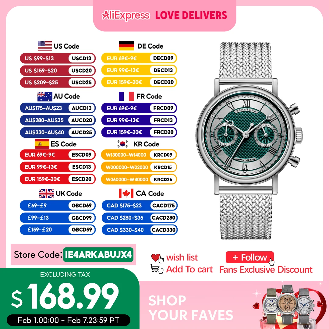 FARASUTE Japan VK64 Quartz Movement Speed Sports Chronograph Watch For Men Luxury Sapphire Stainless Steel Wristwatches Male
FARASUTE Japan VK64 Quartz Movement Speed Sports Chronograph Watch For Men Luxury Sapphire Stainless Steel Wristwatches Male