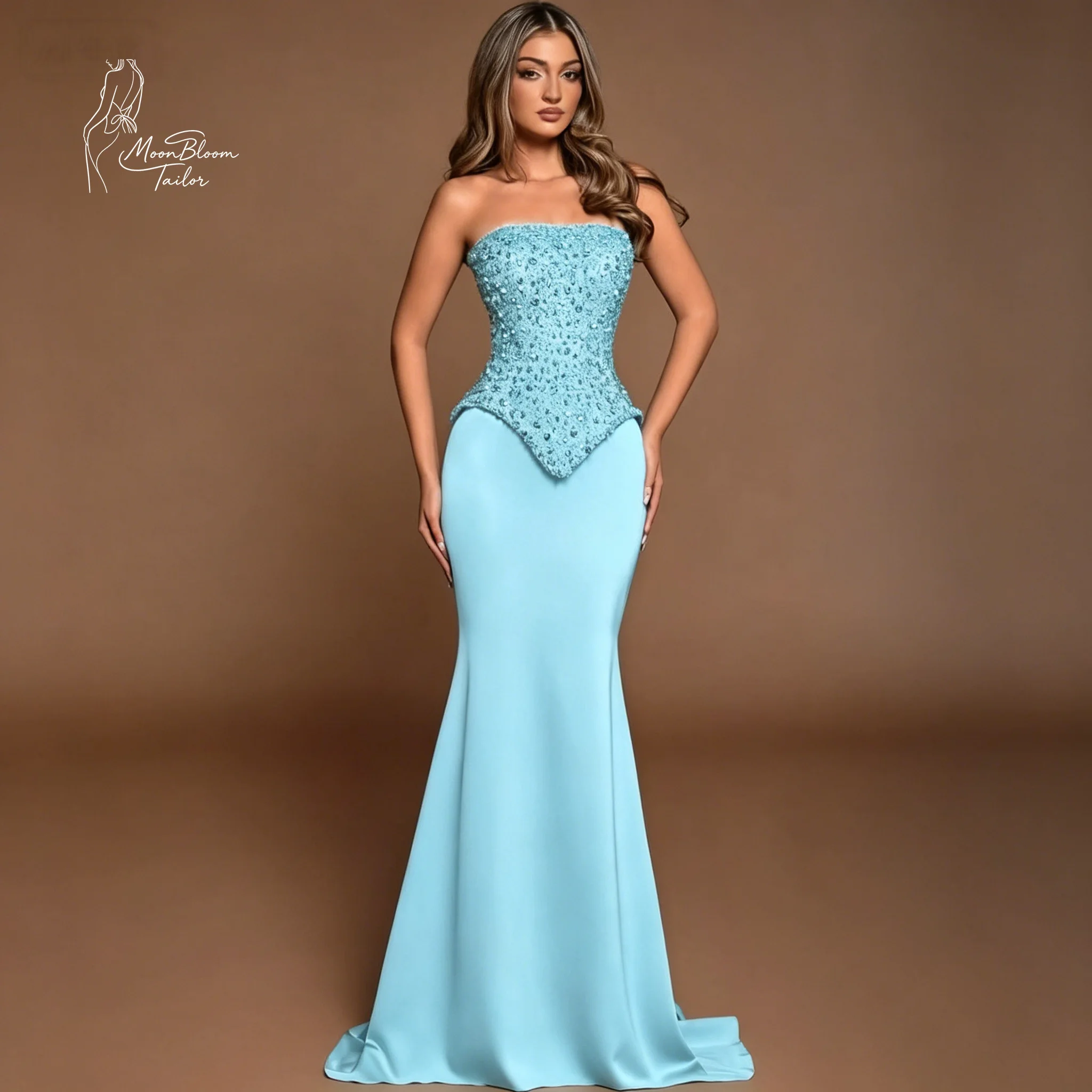 Light Blue Sweetheart Neck Beaded Bodice Satin Mermaid Gown | Elegant Formal Evening/Prom/Wedding Guest Dress
Light Blue Sweetheart Neck Beaded Bodice Satin Mermaid Gown | Elegant Formal Evening/Prom/Wedding Guest Dress
