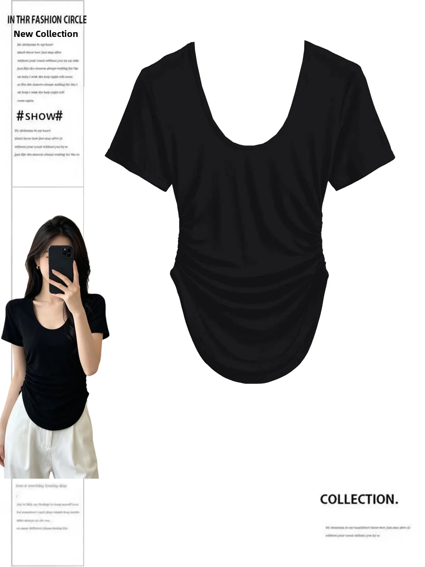 plus Size Women's Black U-Neck Short Sleeve T-Shirt Summer Slimming Sporty Style High Waist Printed Korean Fashion
plus Size Women's Black U-Neck Short Sleeve T-Shirt Summer Slimming Sporty Style High Waist Printed Korean Fashion