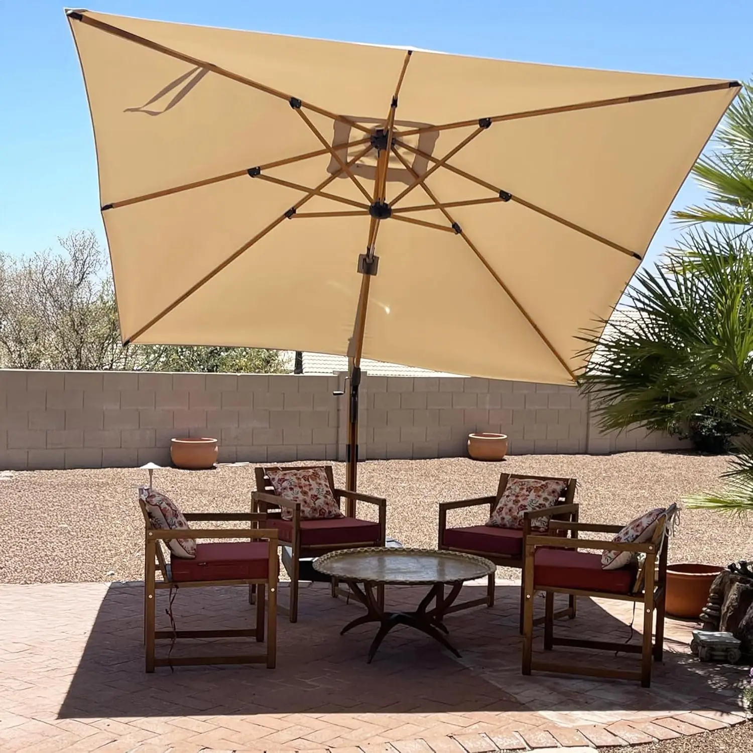 10FT Patio Umbrella Square Cantilever Umbrella Teak Finished Aluminum Frame Large Windproof Offset Outdoor Sun, Customized
10FT Patio Umbrella Square Cantilever Umbrella Teak Finished Aluminum Frame Large Windproof Offset Outdoor Sun, Customized