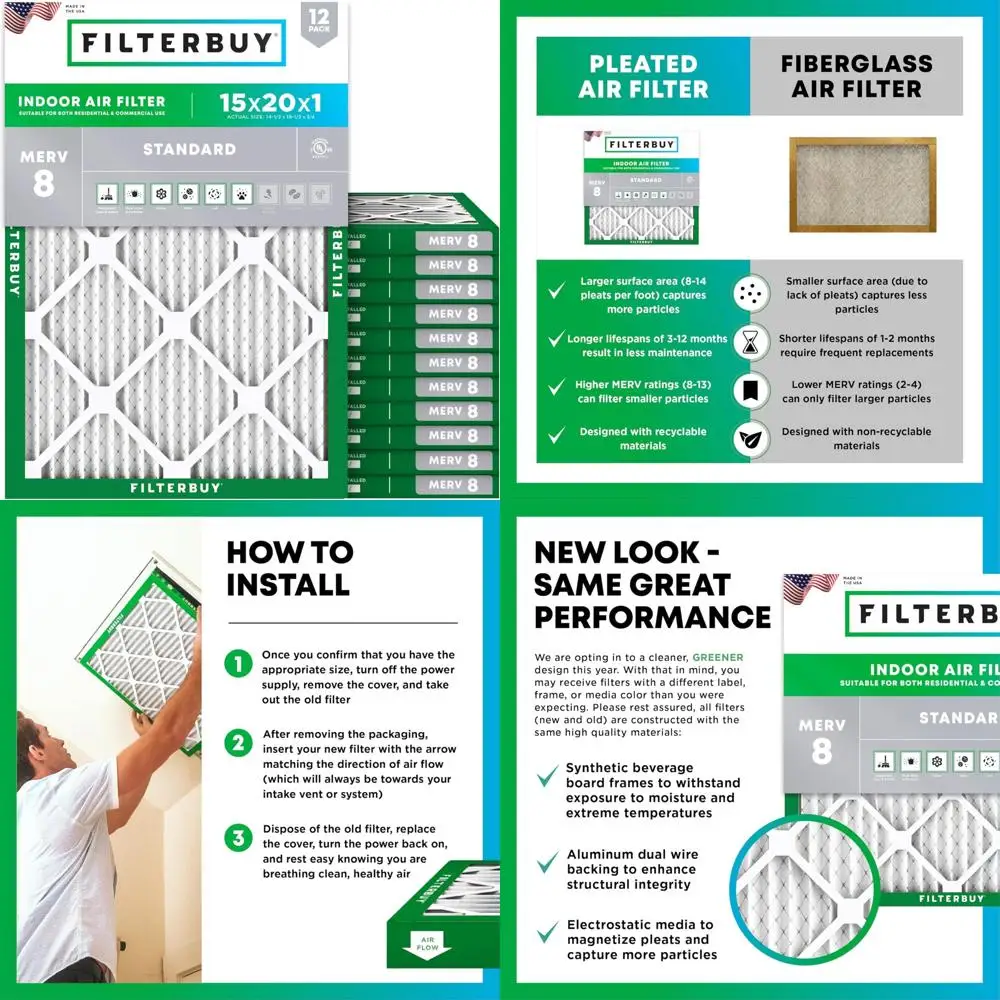 15x20x1 MERV 8 Pleated Air Filters Dust Defense Replacement Pack of 12 HVAC AC Furnace Filters
15x20x1 MERV 8 Pleated Air Filters Dust Defense Replacement Pack of 12 HVAC AC Furnace Filters
