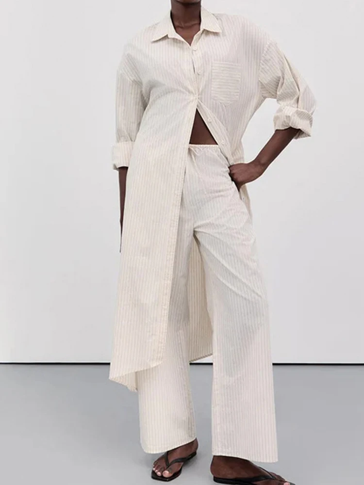 Fashion Stripe Printed Long Shirts And Pants Sets Casual Irregular Commute Sets Autumn New Women Lapel Button Tops Two Piece Set
Fashion Stripe Printed Long Shirts And Pants Sets Casual Irregular Commute Sets Autumn New Women Lapel Button Tops Two Piece Set