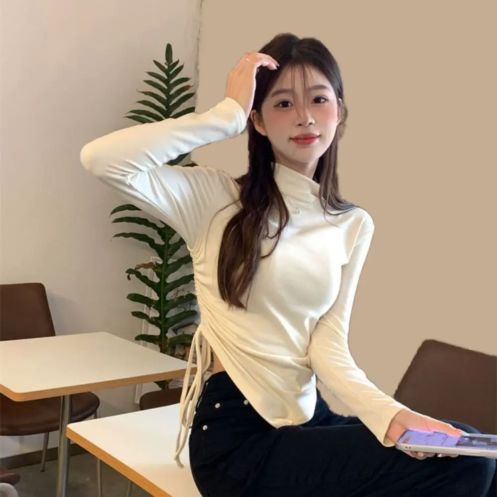 Half High Collar Long Sleeve T-shirt Simple Irregular Slim Drawstring Pullover Undershirt Bottoming Shirt Crop Top Women Y2k
Half High Collar Long Sleeve T-shirt Simple Irregular Slim Drawstring Pullover Undershirt Bottoming Shirt Crop Top Women Y2k