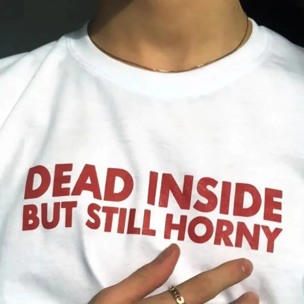 Dead Inside But Still Horny Letters Printed T-shirt Funny Casual Fashion Korea Style Unisex T Shirt Streetwear Hip Hop Rap Tees
Dead Inside But Still Horny Letters Printed T-shirt Funny Casual Fashion Korea Style Unisex T Shirt Streetwear Hip Hop Rap Tees
