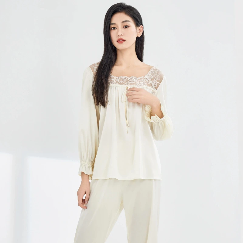 Шелковый пижамный комплект французской принцессы, одежда для дома из 100% тутового шелка, комплект из 2 предметов, весенне-осенние женские брюки с квадратным вырезом и длинными рукавами PJS
Шелковый пижамный комплект французской принцессы, одежда для дома из 100% тутового шелка, комплект из 2 предметов, весенне-осенние женские брюки с квадратным вырезом и длинными рукавами PJS