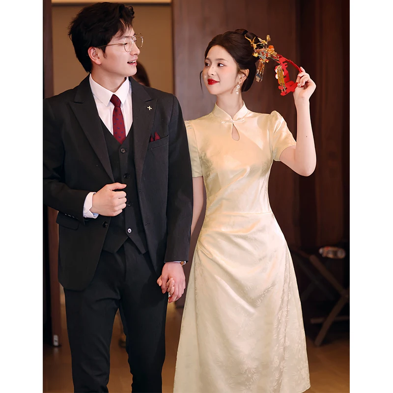 Champagne Colored New Chinese Sle Wedding Dr Small Size Bridal Gown for Return Home ter Wedding Celebration
Champagne Colored New Chinese Sle Wedding Dr Small Size Bridal Gown for Return Home ter Wedding Celebration