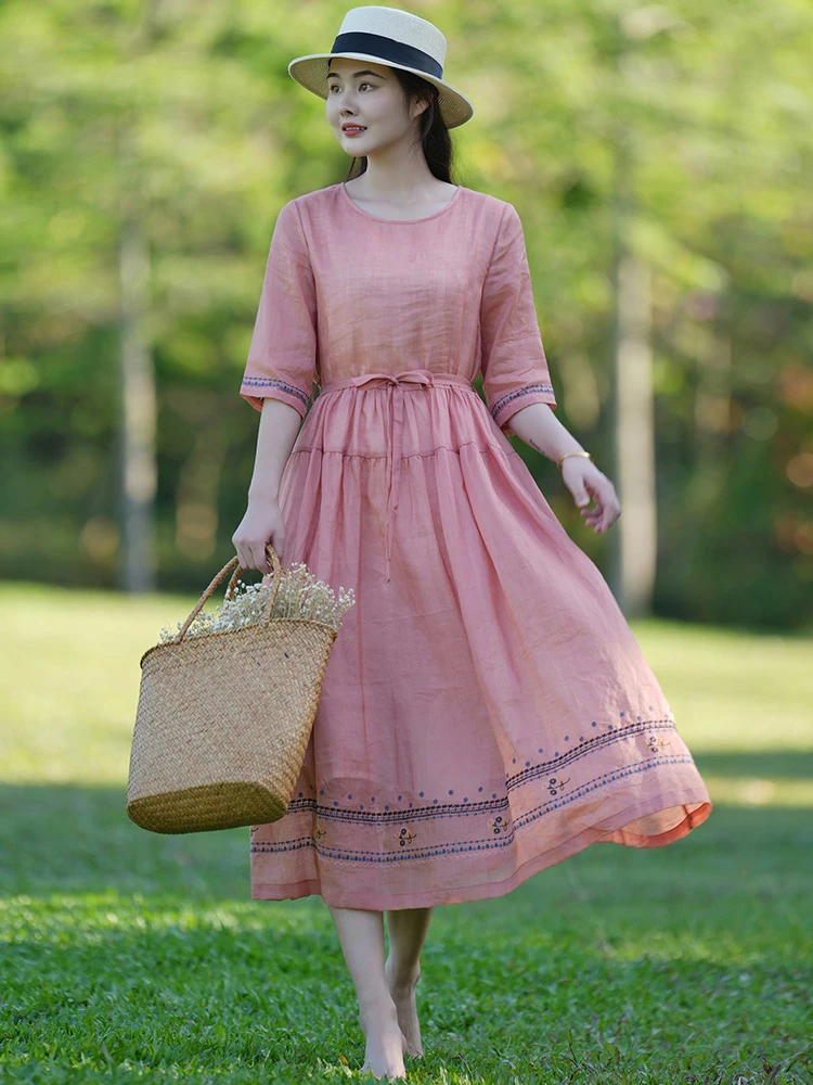 Women Cotton Linen Casual Dress New 2025 Summer Vintage Style O-neck Floral Embroidery Loose Ladies A-line Long Dresses T458
Women Cotton Linen Casual Dress New 2025 Summer Vintage Style O-neck Floral Embroidery Loose Ladies A-line Long Dresses T458