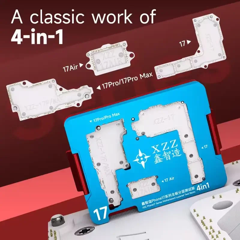 Многофункциональная тестовая стойка XZZ 4-в-1 для материнских плат iPhone 17/17Pro/17Air/17Pro Max: тестирование и ремонт средних рамок без пайки
Многофункциональная тестовая стойка XZZ 4-в-1 для материнских плат iPhone 17/17Pro/17Air/17Pro Max: тестирование и ремонт средних рамок без пайки