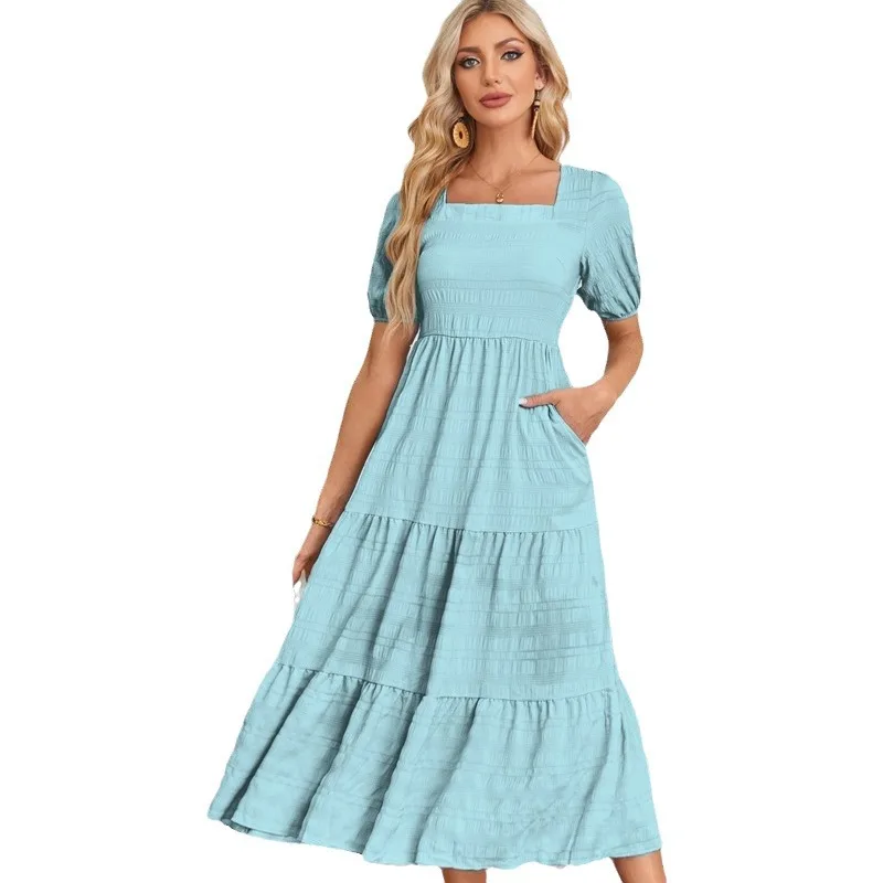 Summer Short Sleeve Square Collar Maxi Dresses Women Elegant A-Line Pleated Long Party Dress Female Casual Solid Color Dress
Summer Short Sleeve Square Collar Maxi Dresses Women Elegant A-Line Pleated Long Party Dress Female Casual Solid Color Dress