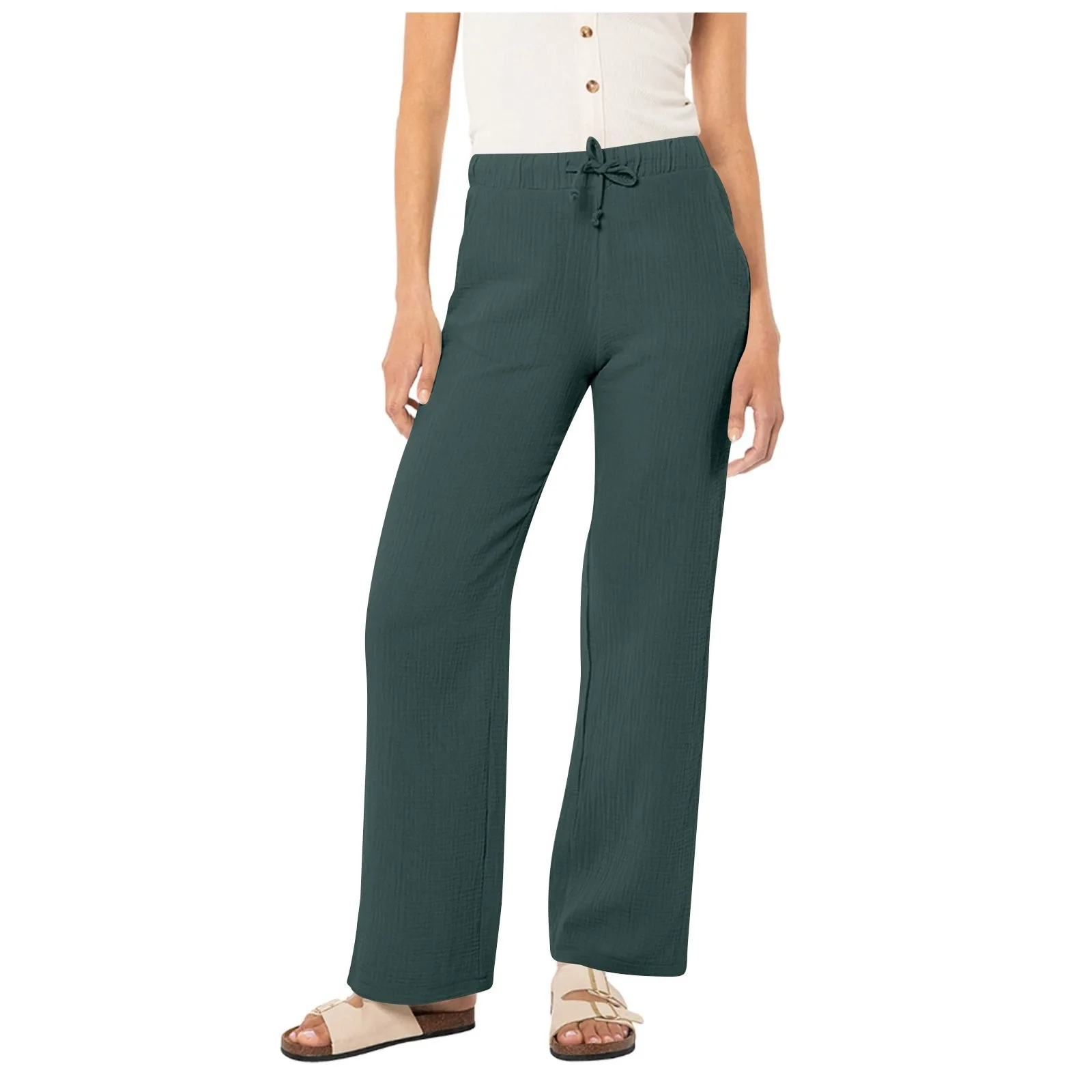 Loose Straight Leg Pants Solid Color Casual Pants For Women Drawstring Elastic Waist Pleated Linen Blend Trousers With Pockets
Loose Straight Leg Pants Solid Color Casual Pants For Women Drawstring Elastic Waist Pleated Linen Blend Trousers With Pockets