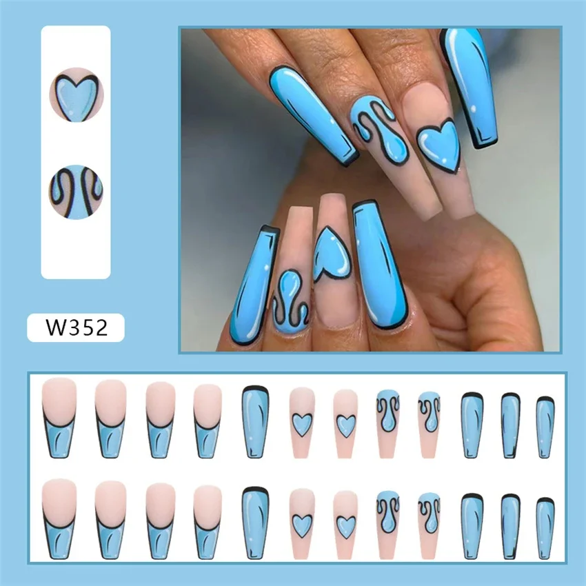 24Pcs/Set Long Ballet Comic Fake Nails Tips Blue Doodle Love French Wearing False Nails Fashion Full Coverage Press on Nail Art
24Pcs/Set Long Ballet Comic Fake Nails Tips Blue Doodle Love French Wearing False Nails Fashion Full Coverage Press on Nail Art
