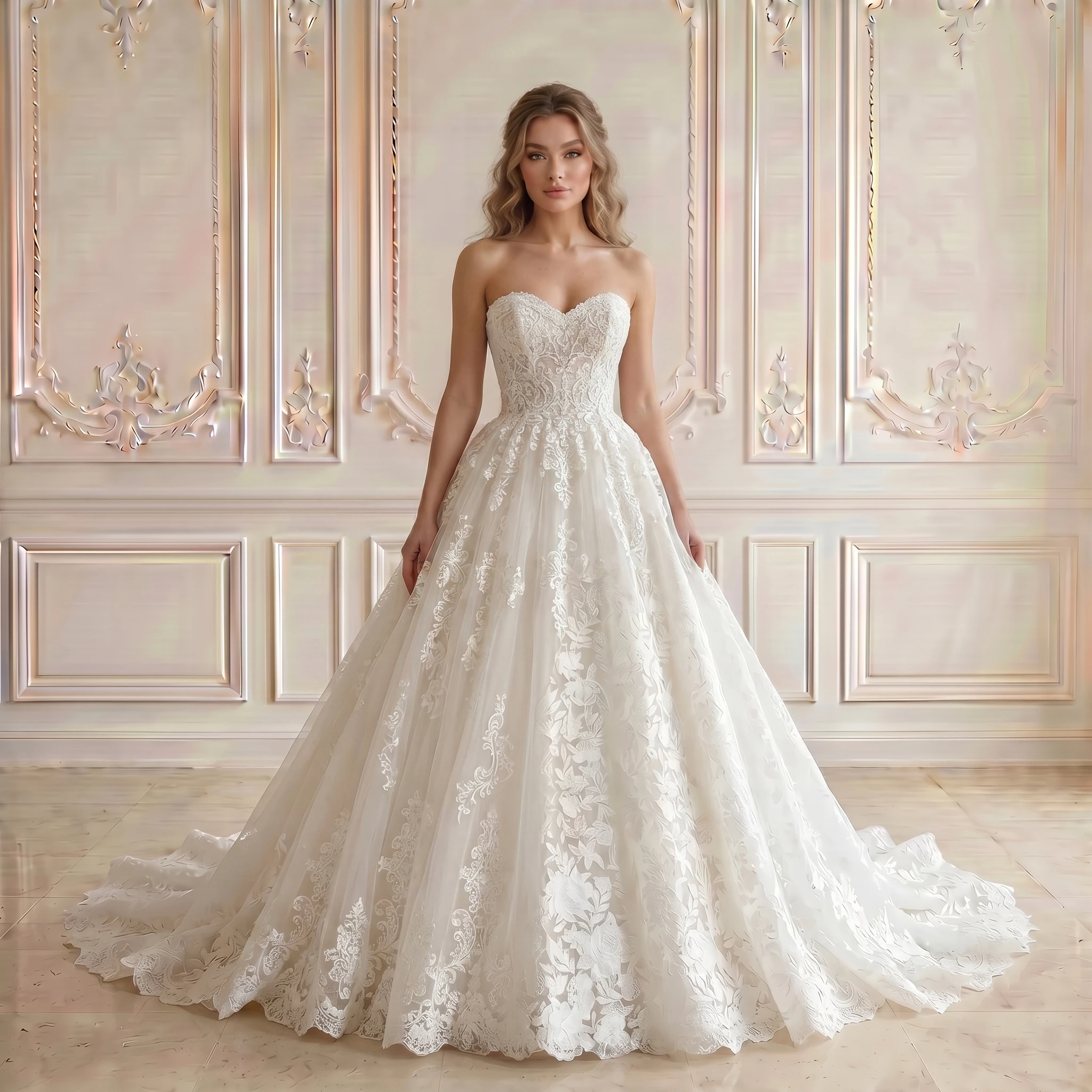 Strapless Sweetheart Ball Gown Wedding Dress 3D Floral Butterfly Lace Corset Back Glitter Tulle Chapel Train Bridal Gown
Strapless Sweetheart Ball Gown Wedding Dress 3D Floral Butterfly Lace Corset Back Glitter Tulle Chapel Train Bridal Gown