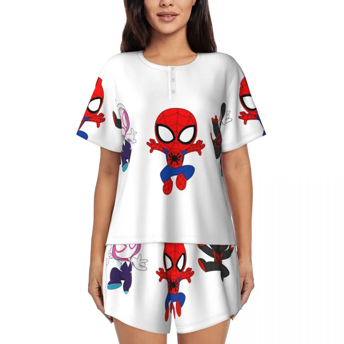 Женский пижамный комплект Ghost Spider Girl, комплект из 2 предметов, одежда для сна с короткими рукавами, домашняя одежда, комплекты шорт PJS
Женский пижамный комплект Ghost Spider Girl, комплект из 2 предметов, одежда для сна с короткими рукавами, домашняя одежда, комплекты шорт PJS